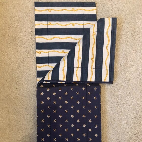 Vintage Custom Made Reversible Valance Kids Room Navy Wht Yellow Sz OS No Tags - Picture 1 of 4